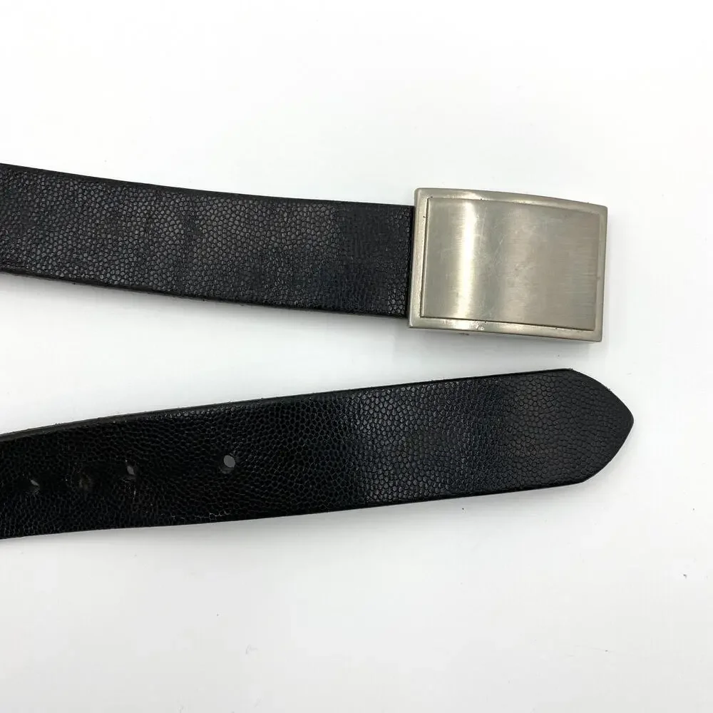 Coach Belt Lizard Textured Leather Black Silver 35
